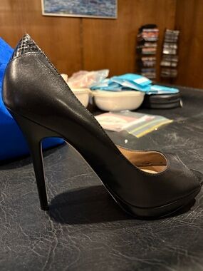 Sam Edelman Black Peep-Toe Stiletto Heels